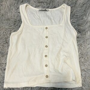 Dex Cream Ribbed Button-Front Tank Top